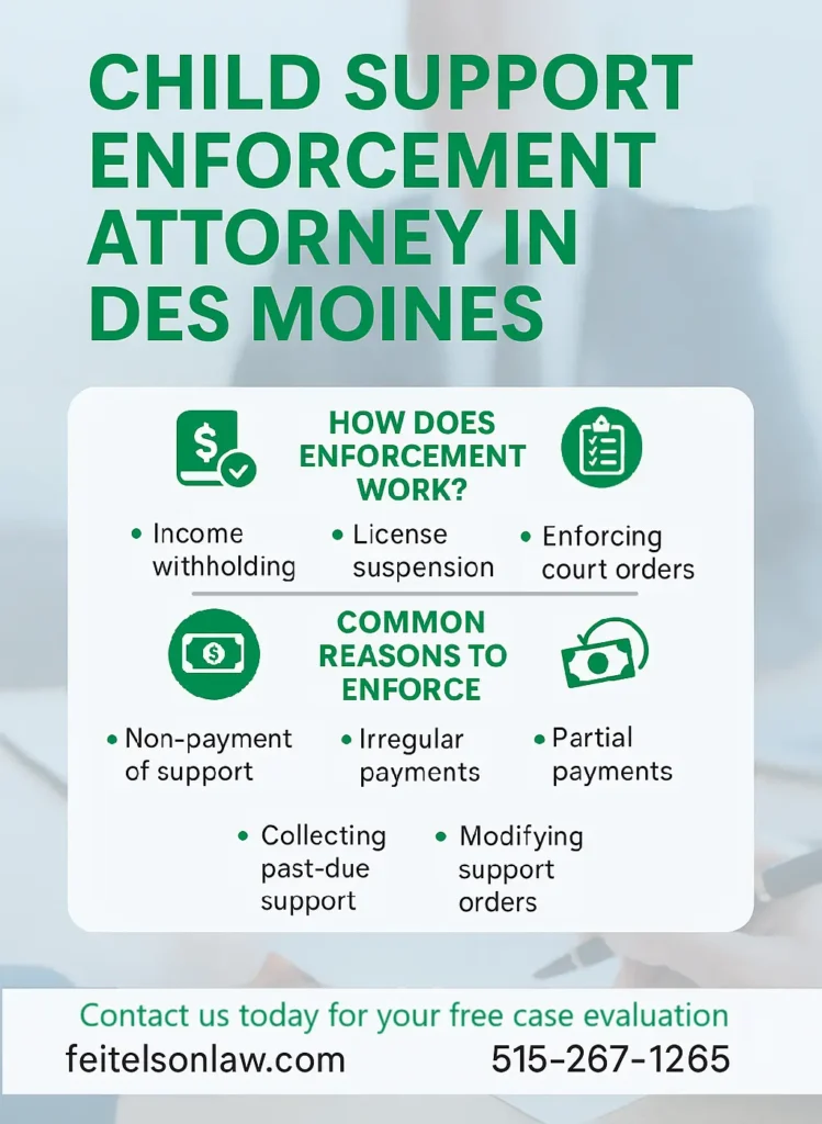 This infographic shows that Child Support Enforcement Attorney in Des Moines