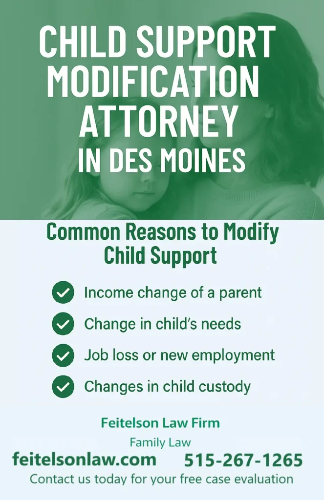 This infographic shows that Child Support Modification Attorney in Des Moines
 