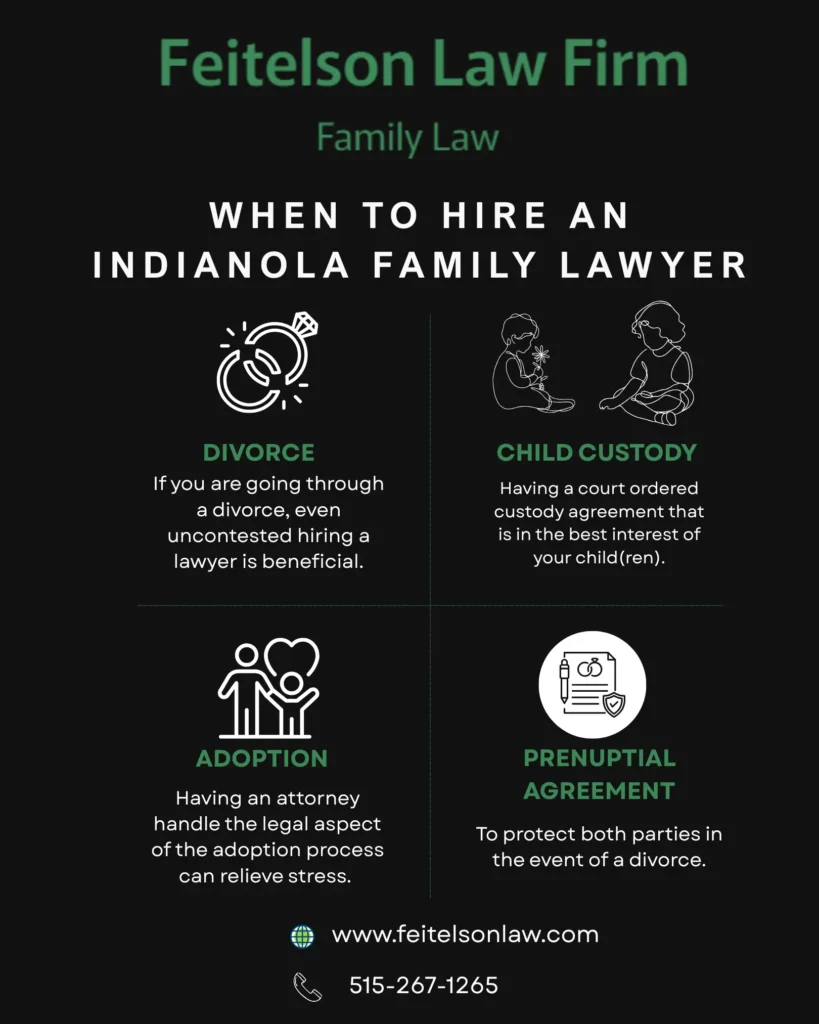 This infographic shows that When to Hire an Indianola Family Lawyer
